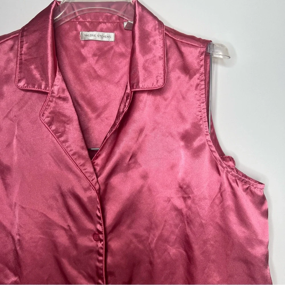 Vintage Satin Pajama Set 90s Valerie Stevens Sleevless Top Shorts Pink Silky Pjs - Picture 14 of 16